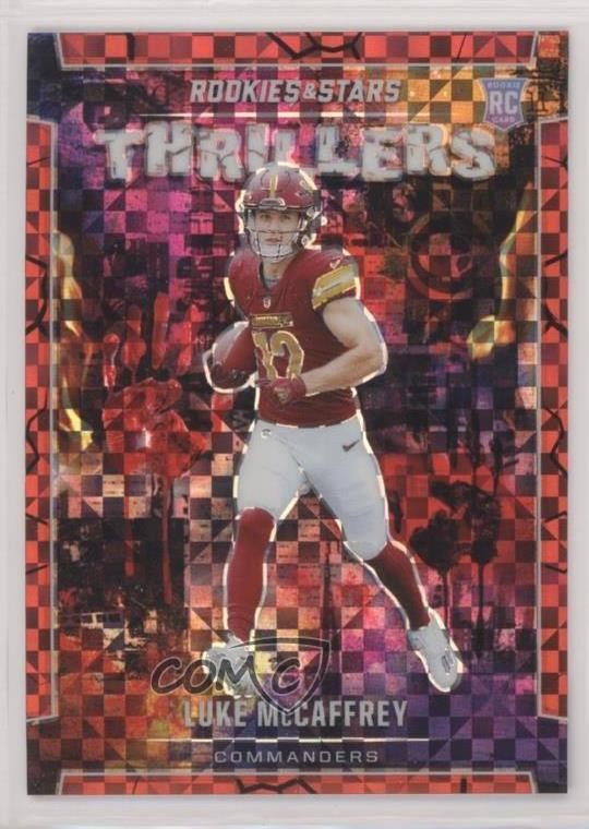 Luke McCaffrey Panini Rookies & Stars Thrillers #TLMY Red Plaid