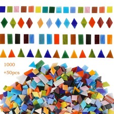 Lanyani 1050 Pieces Mixed Shapes Glass Mosaic Tiles for Crafts, Colorful Stai...