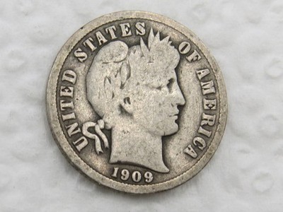 1909 P Barber Dime - VG Very Good - 90% Silver 10 Cent US Coin