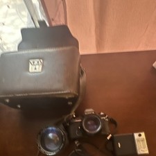 Konica Autoreflex TC SLR Camera Black with Vivitar Lens Braun Flash Vintage Case