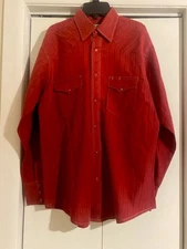 Vintage Wrangler Western Shirt Adult Med Red Pearl Snap Long Sleeve  