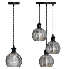 Vintage Retro Ribbed Glass Ceiling Pendant Light Adjustable Hanging Lamp Kitchen