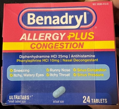 2 Pack (48 Count Total) Allergy Plus Congestion Ultra Tablets EXP 5/28