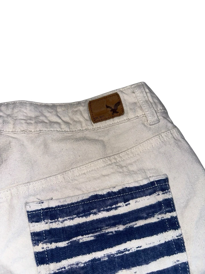 Pantalones Cortos American Eagle Hi Rise Off Blanco Denim Festival Bandera Estrellas Rayas Talla 10 Foto 4 de 4