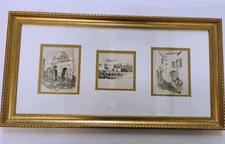 Vintage Framed Gold Gilt Frame Italian Etchings