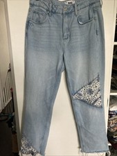 Paige Noelia Women’s Jeans 27 Relaxed Straight Leg Crop Patchwork High Waist