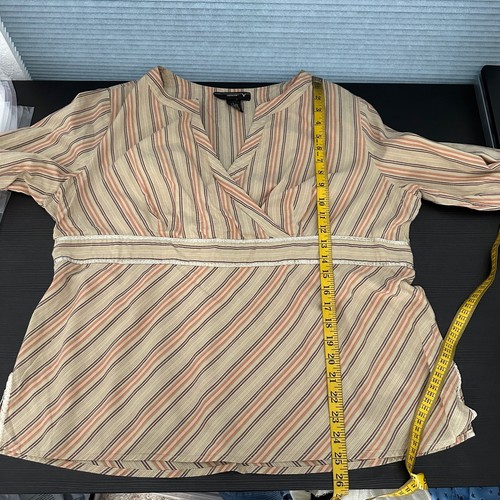 Venezia Tan Striped Cotton Surplice Neck Long Sleeve Casual Top Plus Size 18/20 - Picture 11 of 12