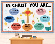 Christian Jesus Bulletin Board Decoration Set Religious Cross Bible Paper Cut...