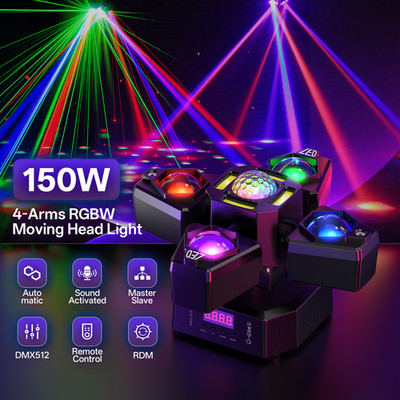 4-Arm Party Laser RGBW LED Moving Head Light Disco Party DJ Stage Lighting Beam