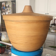 Vinyage Boho Wooden Lidded Bowl, Brown Wood Grain, Round Shape, Smooth Finish