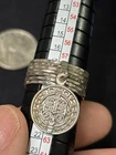 Vintage 925 Sterling Silver Stacked Ring With St Benedict Protect And Strength