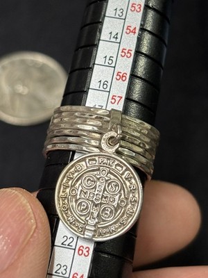 Vintage 925 Sterling Silber Stapelring mit St. Benedikt Schutz und Stärke
