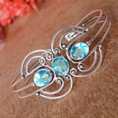 London Blue Topaz Gemstone Cuff 925 Sterling Silver Bracelet Most Beautiful Gift