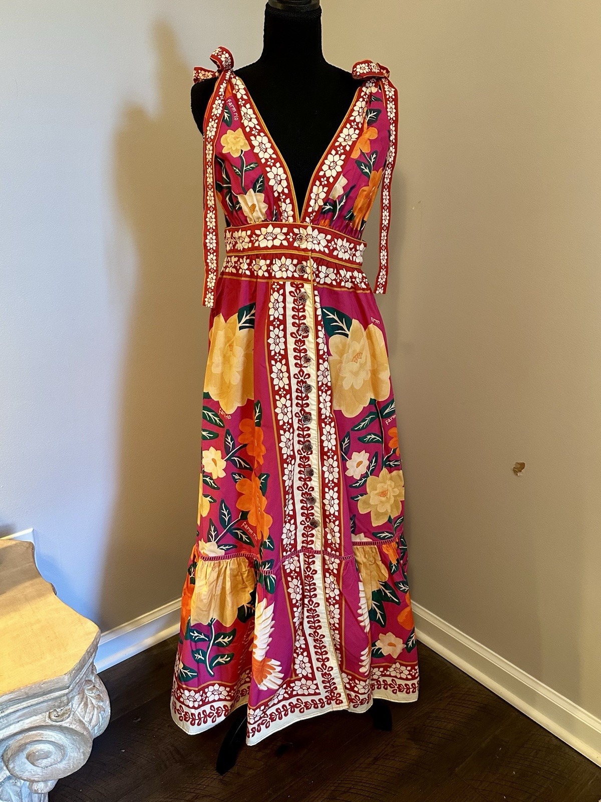 Farm Rio Floral Tapestry Midi Dress in Pink - L