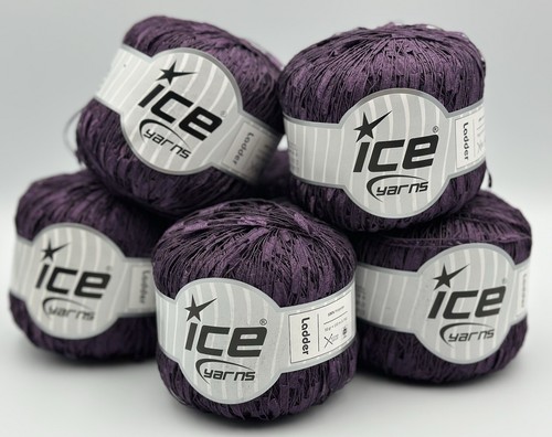 6 Dark Plum Purple Ladder Ribbon Yarns, Ice Polyester 50gr 164yds x 1/8"w NICE - Picture 1 of 3