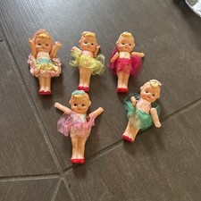 5 VINTAGE MINIATURE 2 -1/4"CELLULOID KEWPIE DOLLS W/JOINTED ARMS Japan READ