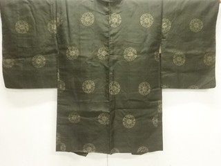 39756# JAPANESE KIMONO / HAORI / SILK / MEISEN / WOVEN FLORAL CREST