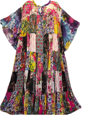 Nwt FUNKY STUFF floral hippie patch boho maxi sheer viscose DRESS 4X Free shipp