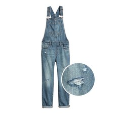 Gap Denim Overalls Girls Distressed Roll Cuff Hem Bib Pockets Blue Size Small
