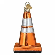 Old World Christmas Glass Blown Ornament, Construction Cone (With OWC Gift Box)