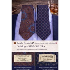 Selfridges London Silk Tie Pair &ndash; Vintage Hugh Parsons + Paul Salgo vintage