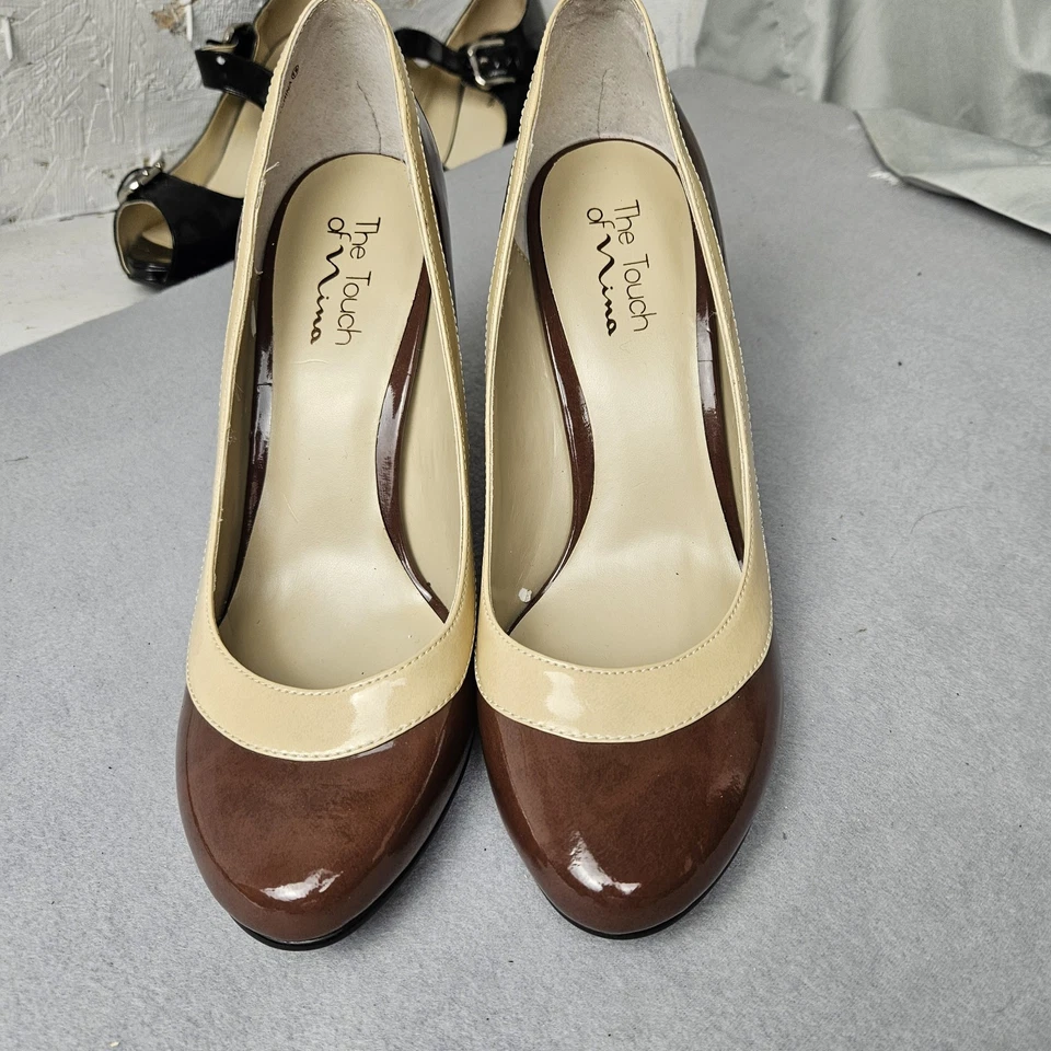 Tacones A Touch of Nina color marrón y crema punta redonda - Talla 10m Foto 2 de 4