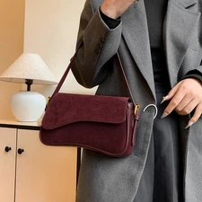 Burgundy Plush Shoulder Bag Fall 2025 Trendy Designer Luxury Crossbody New Purse