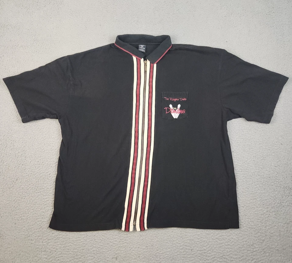 VTG Warner Bros Taz Kingpin Devil Bowling Shirt Extra Large 90's Zip Embroidered - Image 2 of 4