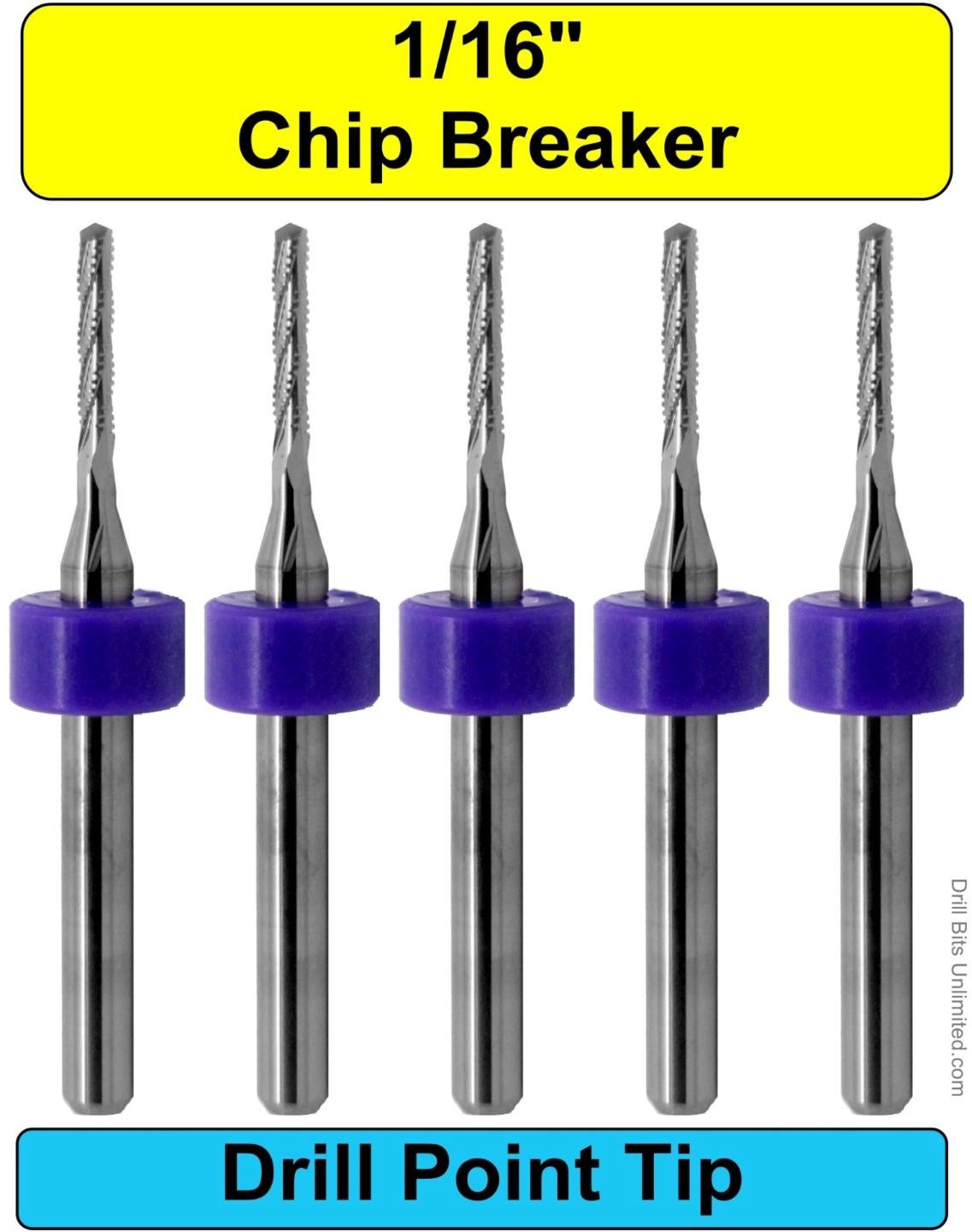 1/16" Chip Breaker Router Bits Drill Point FIVE Pieces CNC FR4 Carbon Fiber R159