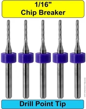 1/16" Chip Breaker Router Bits Drill Point FIVE Pieces CNC FR4 Carbon Fiber R159