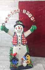 San Francisco Music Box Folk Art Snowman THINK SNOW Plays Frosty the Snowman BOX