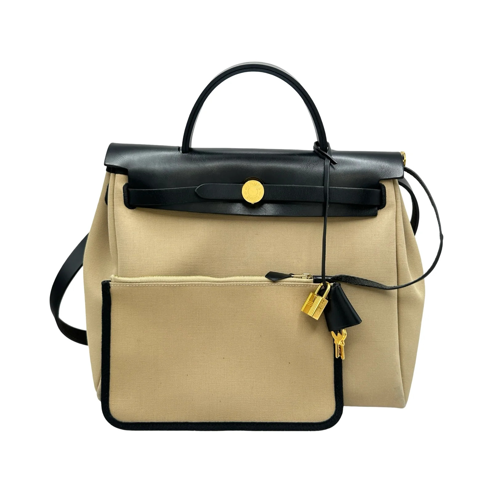 HERMES Herbag Zip PM U Stamp (2022) Beige/SHW Toile #1481