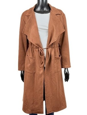 New Collection Damen L Duster Coat Camel Wildlederoptik Strickjacke lang
