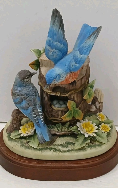Gorham Gallery Birds Eastern Bluebird Family Figurine w/ Wooden Base