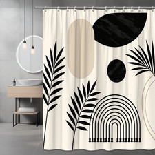Boho Black and Beige Shower Curtain with Abstract Design