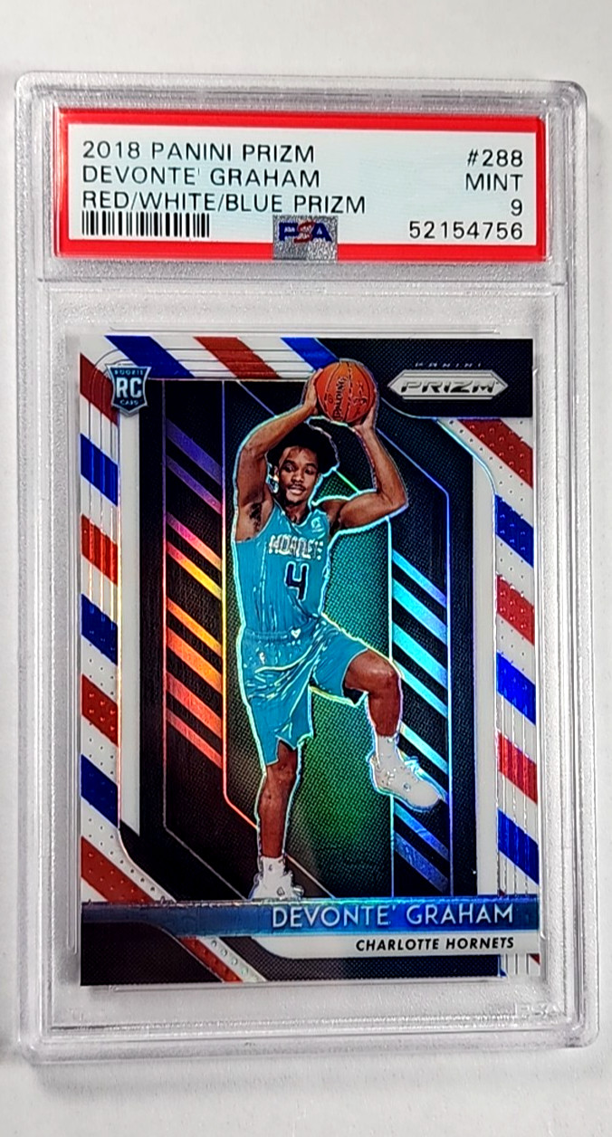 2018 Panini Prizm Red White Blue RWB Prizms #288 Devonte Graham RC Rookie PSA 9