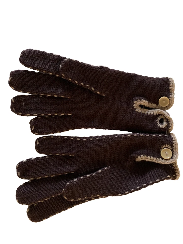 Перчатки ручной работы коричневые трикотажные ткань цвета слоновой кости застежка на пуговицы один размер - Изображение 2 из 4