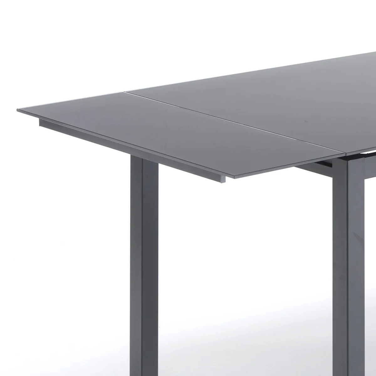 Table extensible gain de place en verre gris Lubbock 140cm