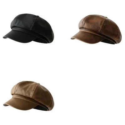 Women Vintage PU Newsboy Cap British Octagonal Painter Hat Autumn Winter Beret - Image 1 of 4