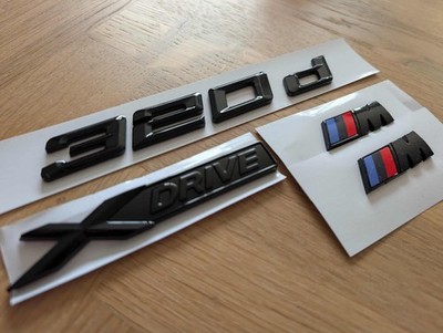 BMW Gloss Black 320d + X Drive + M Sport Badges Full Set DeChrome F30 F31 F34