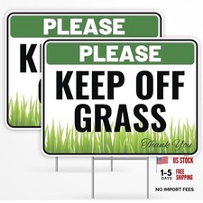 2PC Sign with Metal Stakes, 12"x9" - Corrugated Plastic - Keep Off Grass