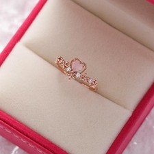 Korean Cz Crystal Heart Ring Women Shell Flower Opening Finger Princess Jewelry