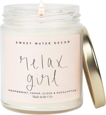 Relax Girl, Peppermint, Cedar, Clove, and Eucalyptus Scented Soy Wax Candle for