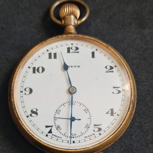 Antique gold plated gents Neva Swiss made Pocket Watch c1920 W/O Re4339