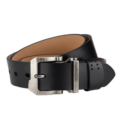 Men Leather Belt Two Layer Retro Pin Buckle Jeans Belt 120cm Black