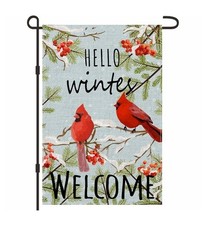 Hello Winter Garden Flag, Welcome Winter Yard Flag, Rustic Winter Snowflake Yard