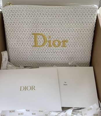 Dior White Raffia Makeup Bag Pouch Clutch Limited Edition 2026 Neu & Geschenkkarte