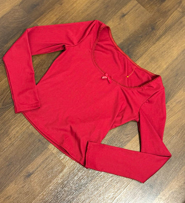 Forever 21 Women's Red Ribbed Knit Scoop Neck Long Sleeve Top Size S