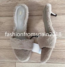 ZARA NEW WOMAN KITTEN HEEL FAUX FUR HEELED SANDALS SHOES ICE 35-42 2367/610/805