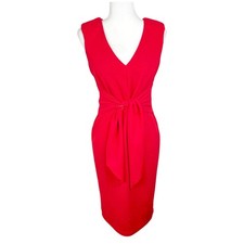 Adrianna Papell Dress Women 6 Red V-Neck Sleeveless Fit Flare Midi Tie Front